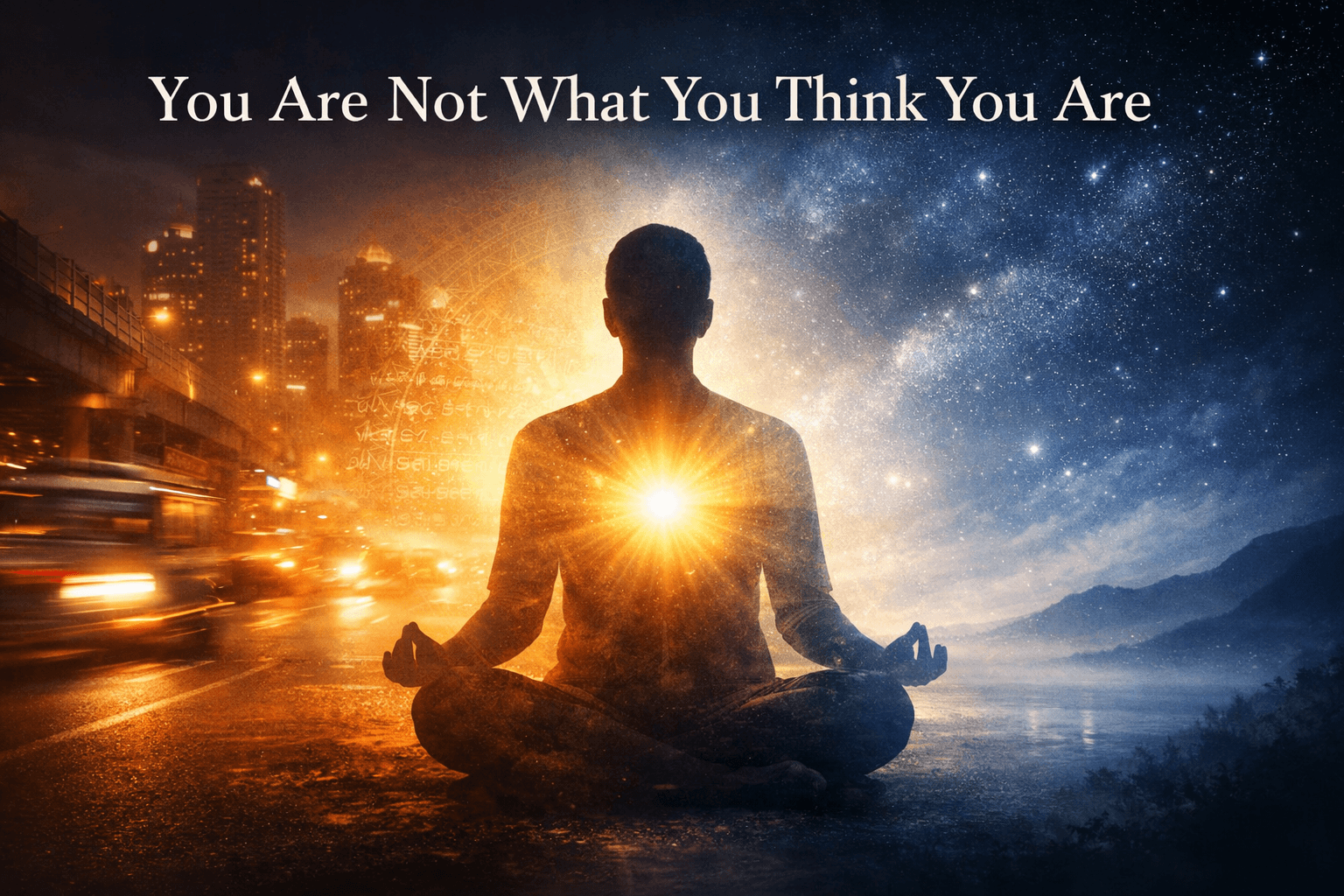 Meditating human silhouette with glowing soul light representing Bhagavad Gita Chapter 2 Shloka 17 meaning and indestructible self concept